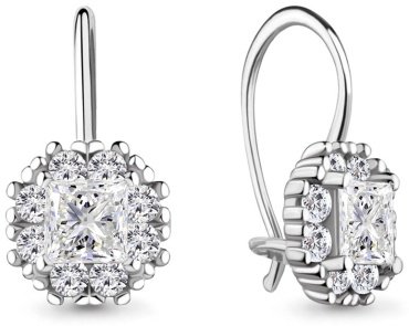 Серьги AQUAMARINE 40966А вес 1.8 г серебро, фианит купить,22572