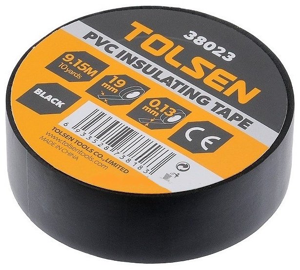 Изолента TOLSEN ПВХ цвет черный, 9.15 м х 19 мм, 1 шт.
