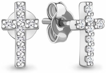 Пусеты AQUAMARINE 48915А вес 0.86 г серебро, фианит купить,11774