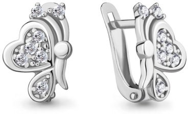Серьги AQUAMARINE 46884А вес 1.8 г серебро, фианит купить,19421