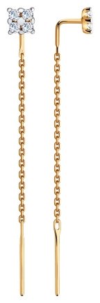Серьги-цепочки Diamant 51-123-00431-1 вес 1.16 г золото, фианит купить,129276