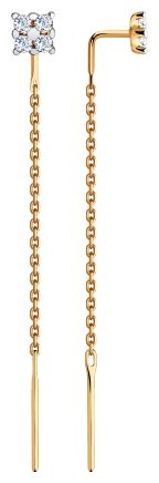 Серьги-цепочки Diamant 51-123-00431-1 вес 1.16 г золото, фианит купить,129276