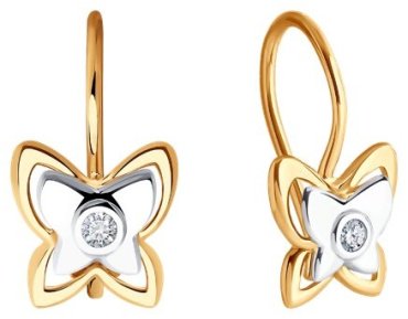Серьги Diamant 51-120-02046-1 вес 1.22 г золото, фианит купить,101126