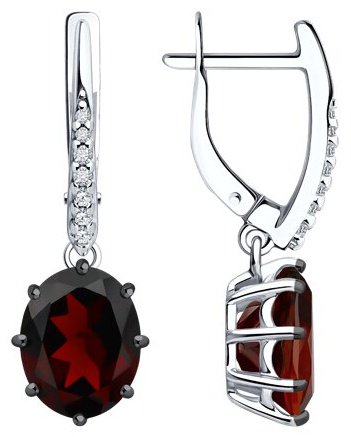 Серьги Diamant 94-321-02054-2 вес 3.85 г серебро, фианит, гранат купить,71609