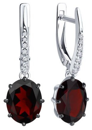 Серьги Diamant 94-321-02054-2 вес 3.85 г серебро, фианит, гранат купить,71609