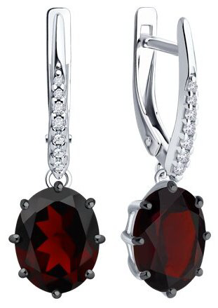 Серьги Diamant 94-321-02054-2 вес 3.85 г серебро, фианит, гранат купить,71609