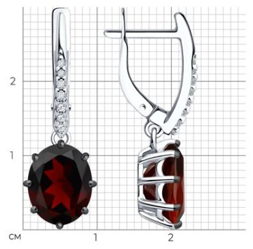 Серьги Diamant 94-321-02054-2 вес 3.85 г серебро, фианит, гранат купить,71609