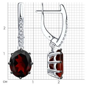Серьги Diamant 94-321-02054-2 вес 3.85 г серебро, фианит, гранат купить,71609
