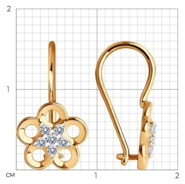 Серьги Diamant 51-120-01536-1 вес 1.25 г золото, фианит