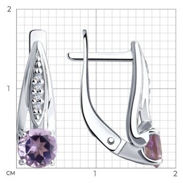 Серьги Diamant 94-320-00498-1 вес 2.16 г серебро, аметист, фианит купить,NaN