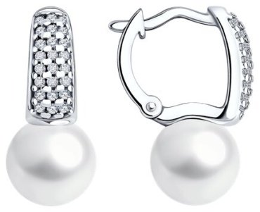 Серьги Diamant 94-320-01955-1 вес 4.6 г серебро, жемчуг, фианит купить,86569