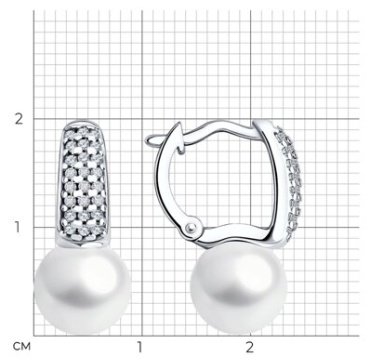 Серьги Diamant 94-320-01955-1 вес 4.6 г серебро, жемчуг, фианит купить,86569