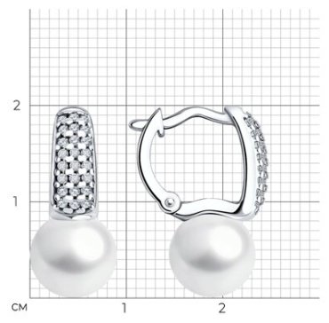 Серьги Diamant 94-320-01955-1 вес 4.6 г серебро, жемчуг, фианит купить,86569