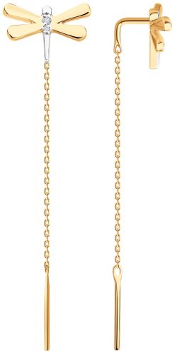 Серьги-цепочки Diamant 51-123-02854-1 вес 1.63 г золото, фианит купить,137125