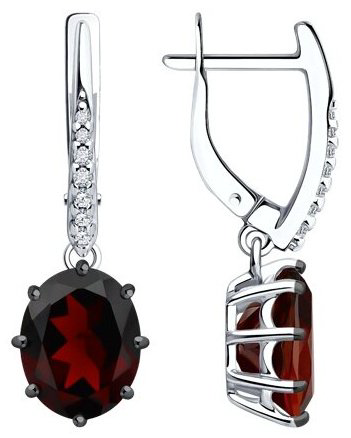 Серьги Diamant 94-321-02054-2_s вес 3.85 г серебро, фианит, гранат купить,54873