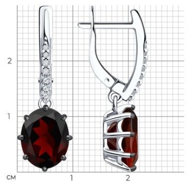 Серьги Diamant 94-321-02054-2_s вес 3.85 г серебро, фианит, гранат купить,54873
