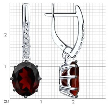 Серьги Diamant 94-321-02054-2_s вес 3.85 г серебро, фианит, гранат купить,54873