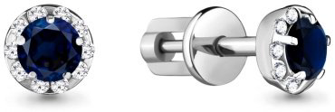 Пусеты AQUAMARINE 44085Б вес 1.8 г серебро, наносапфир, фианит купить,17868