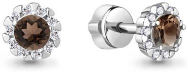 Пусеты AQUAMARINE 4408501А вес 1.68 г серебро, кварц купить,17730