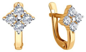 Серьги Diamant 51-120-02763-1_d вес 1.82 г золото, фианит купить,157399
