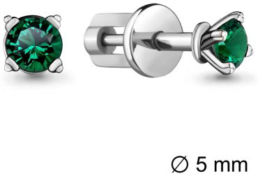 Пусеты AQUAMARINE 42892Г вес 2.18 г серебро, изумруд купить,NaN