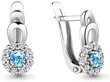 Серьги AQUAMARINE 48639АБ вес 1.58 г серебро, нанотопаз, фианит купить,20930