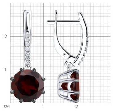 Серьги Diamant 94-321-02040-1 вес 4.02 г серебро, гранат, фианит купить,59112