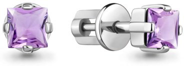 Пусеты AQUAMARINE 4758604 вес 1.44 г серебро, аметист купить,17452