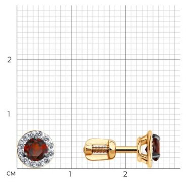 Пусеты Diamant 51-322-01744-3 вес 1.425 г золото, гранат купить,112575