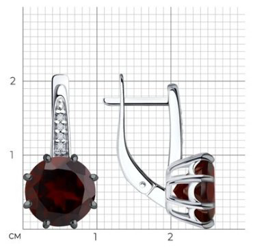 Серьги Diamant 94-320-02040-1 вес 3.62 г серебро, гранат, фианит купить,62330