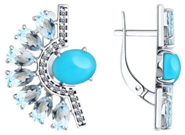 Серьги Diamant 94-320-02681-1 вес 5.24 г серебро, фианит, топаз, бирюза купить,114744