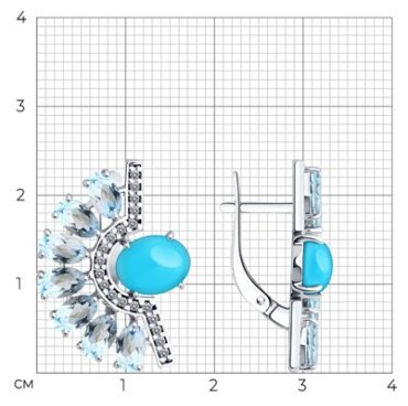 Серьги Diamant 94-320-02681-1 вес 5.24 г серебро, фианит, топаз, бирюза купить,114744