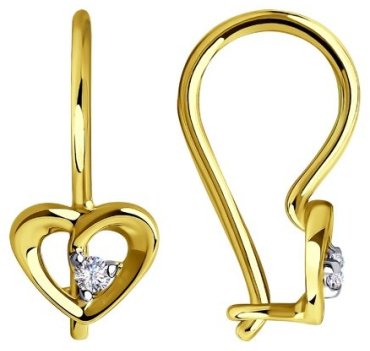 Серьги Diamant 53-120-00748-1 вес 0.85 г золото, фианит купить,70326