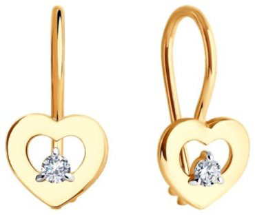 Серьги Diamant 51-120-02252-1 вес 0.99 г золото, фианит купить,99745