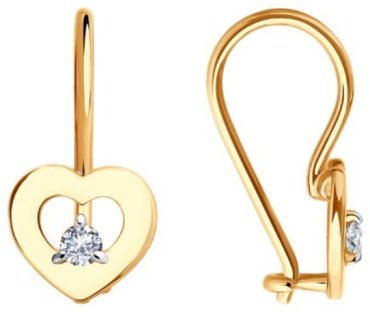 Серьги Diamant 51-120-02252-1 вес 0.99 г золото, фианит купить,99745