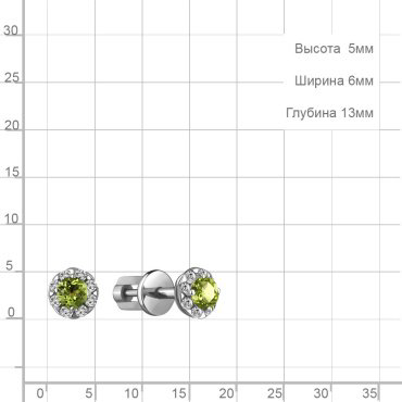 Серьги AQUAMARINE Luna_4407507А.5 вес 1.14 г серебро, хризолит, фианит купить,19494