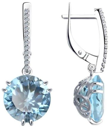 Серьги Diamant 94-321-01921-1 вес 6.96 г серебро, топаз, фианит купить,89339