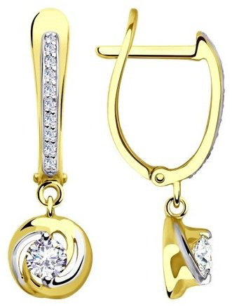 Серьги Diamant 53-121-00378-1 вес 2.73 г золото, фианит купить,225251