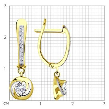 Серьги Diamant 53-121-00378-1 вес 2.73 г золото, фианит купить,225251