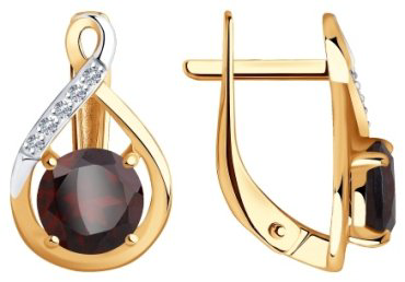Серьги Diamant 51-320-00715-2 вес 2.64 г золото, фианит, гранат купить,294677