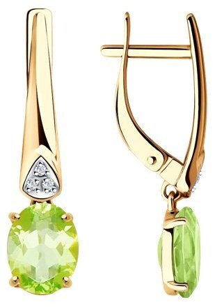 Серьги Diamant 51-321-00216-3 вес 2.86 г золото, хризолит купить,303788