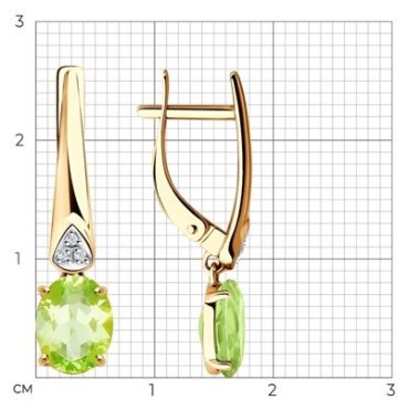 Серьги Diamant 51-321-00216-3 вес 2.86 г золото, хризолит купить,303788