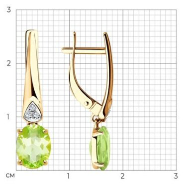 Серьги Diamant 51-321-00216-3 вес 2.86 г золото, хризолит купить,303788