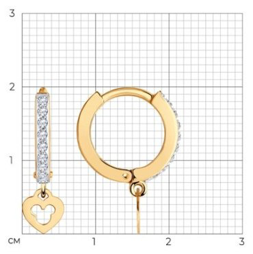 Серьги Diamant 029146 вес 2.39 г золото, фианит купить,NaN