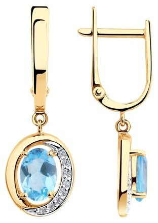 Серьги Diamant 51-321-00224-1 вес 2.91 г золото, фианит, топаз купить,219683