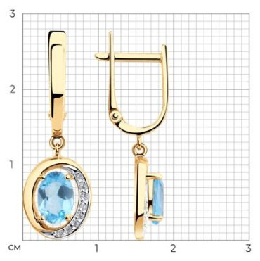 Серьги Diamant 51-321-00224-1 вес 2.91 г золото, фианит, топаз купить,219683