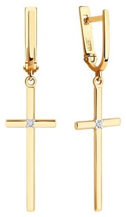 Серьги Diamant 51-121-02582-1 вес 2.53 г золото, фианит купить,224686