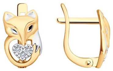Серьги Diamant 51-120-02218-1 вес 1.63 г золото, фианит купить,153999