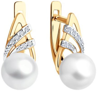 Серьги Diamant 51-320-02320-1 вес 2 г золото, жемчуг, фианит купить,268278