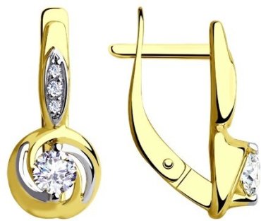 Серьги Diamant 53-120-00378-1 вес 2.64 г золото, фианит купить,216352